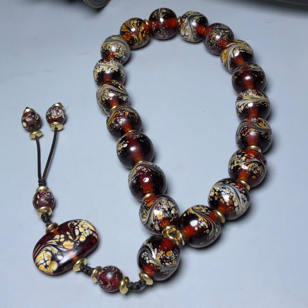 ANTIQUES OLD TIBETAN FOLK CUSTOMS ANCIENT PHARAOHS OLD GLAZED PHOENIX PATTERNS EIGHTEEN BUDDHA BEADS ROSARY PENDANTS GIFTS