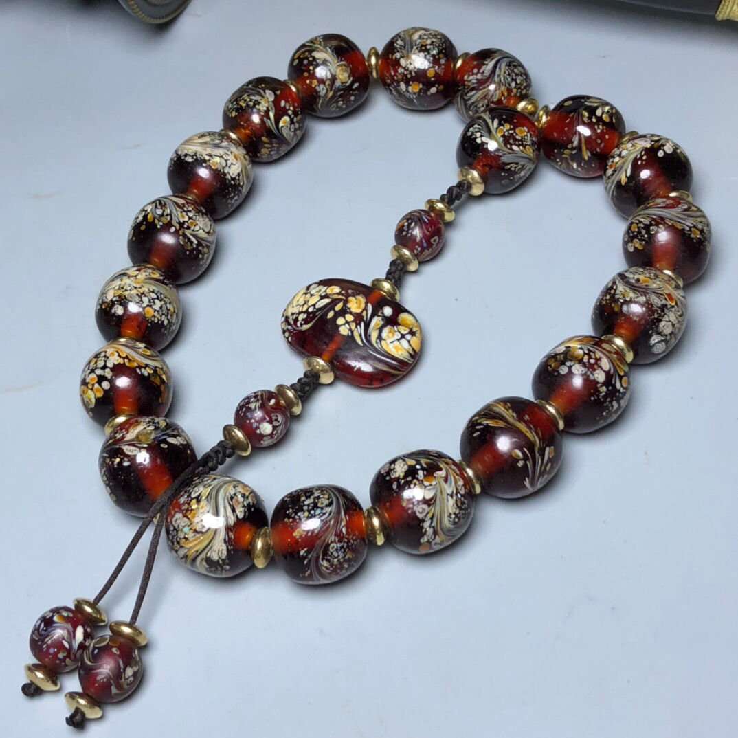 ANTIQUES OLD TIBETAN FOLK CUSTOMS ANCIENT PHARAOHS OLD GLAZED PHOENIX PATTERNS EIGHTEEN BUDDHA BEADS ROSARY PENDANTS GIFTS