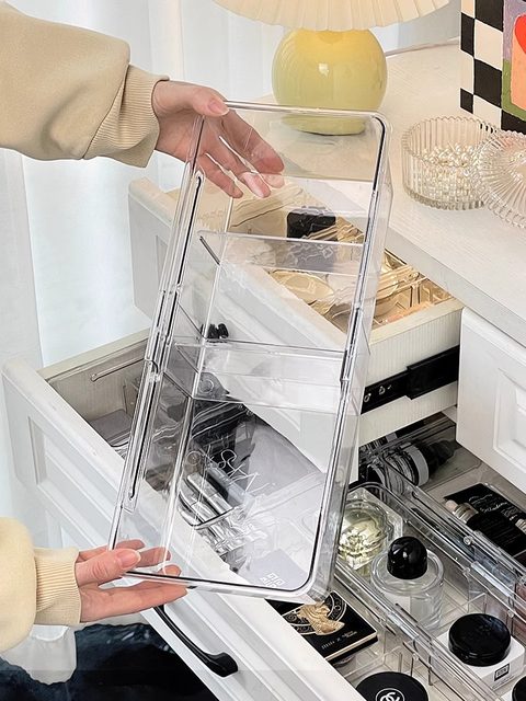 Drawer telescopic storage box cosmetics dressing table built-in separation box cosmetic brush lipstick classification storage rack