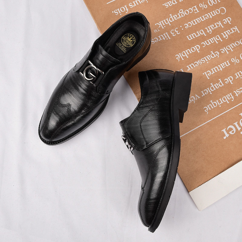 LEATHER SHOES MENS NEW FASHION BUSINESS FORMAL WEAR BRITISH STYLE MENS SLIP-ON CASUAL COMMUTING POINTED-TOE HEIGHTENED SHOES