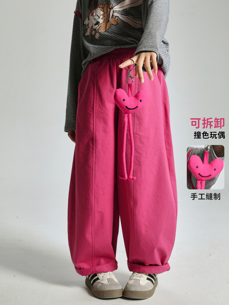 雨星雨嫣女童休闲裤子秋装2026新款中大童儿童爱心潮酷长裤阔腿裤 — 4