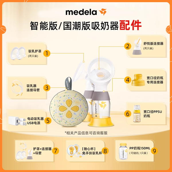 美德乐吸奶器配件丨电动丝韵翼智能版奶瓶连接器导管护罩随心杯