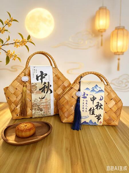 中秋礼品木片编织手提篮月饼特产伴手礼篮酒店烘焙糕点收纳提篮空