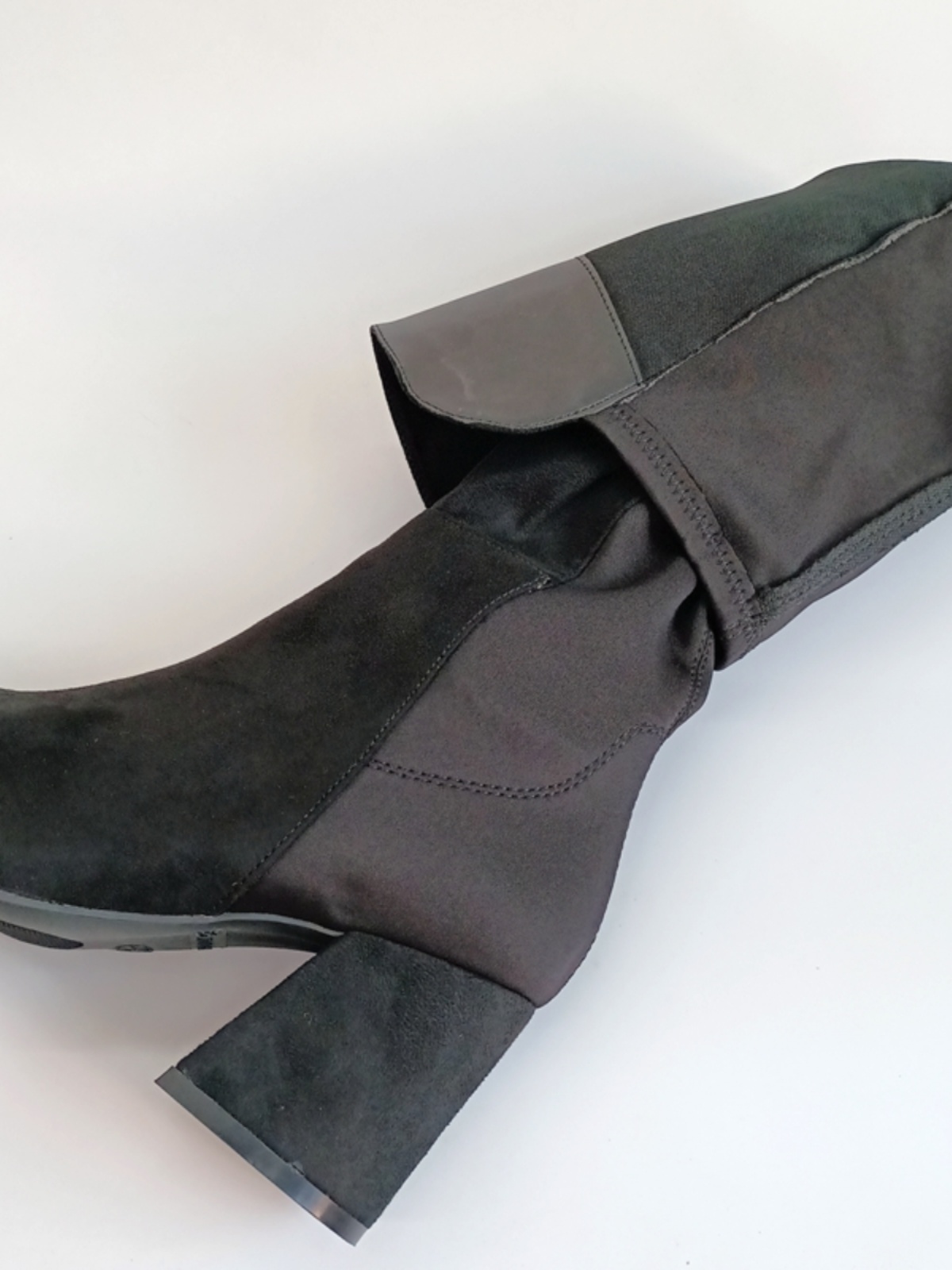 U.S. SINGLE FOREIGN TRADE PLUS SIZE ORIGINAL SINGLE WOMENS SHOES SUPER HIGH BLOCK HEEL OVER-THE-KNEE ELASTIC BOOTS MODEL SLIM LARGE GIRTH BOOTS