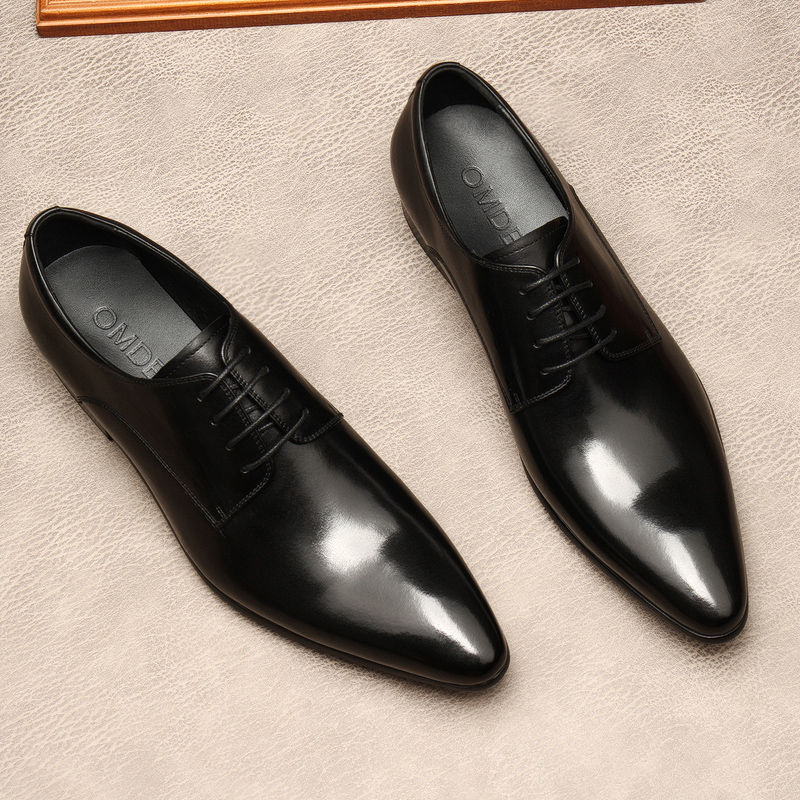 PLAIN ENGLISH LEATHER SHOES MENS SPRING NEW LEATHER MENS BUSINESS FORMAL WEAR LACE-UP MENS SHOES POINTED-TOE TRENDY SHOES MEN