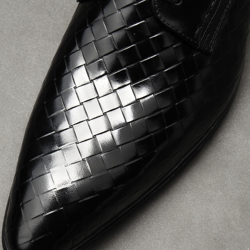 NEW EMBOSSED WOVEN LEATHER SHOES TRENDY BRITISH POINTED TOE MENS FORMAL BLACK SINGLE SHOE TOP COWHIDE BUSINESS SHOES