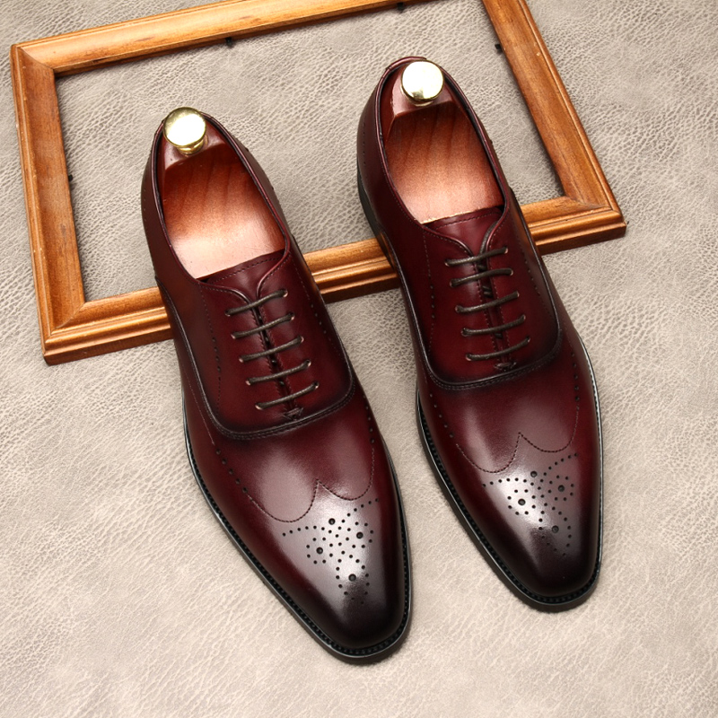 DERBY SHOES MENS 2021 NEW LEATHER MENS SHOES CARVED MENS BUSINESS FORMAL WEAR TOP LAYER COWHIDE BROGUE SHOES