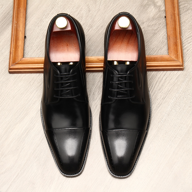 AUTUMN NEW STYLE DRESS SHOES MENS LEATHER BUSINESS CASUAL SOFT SOLE MENS SHOES BRITISH POINTED TOE BREATHABLE TREND WEDDING SHOES