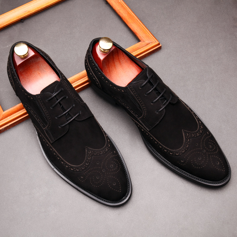 BROCK CARVED FROSTED CASUAL MENS SHOES BUSINESS BRITISH LEATHER SHOES MENS LEATHER SUEDE SHOES TREND