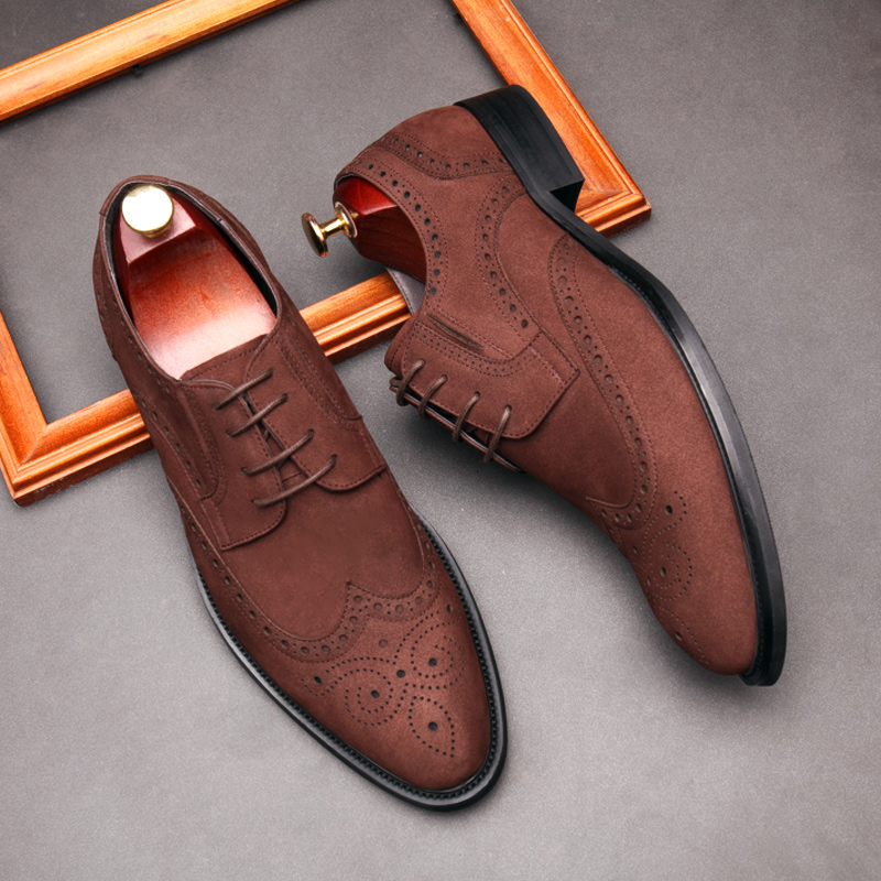 BROCK CARVED FROSTED CASUAL MENS SHOES BUSINESS BRITISH LEATHER SHOES MENS LEATHER SUEDE SHOES TREND