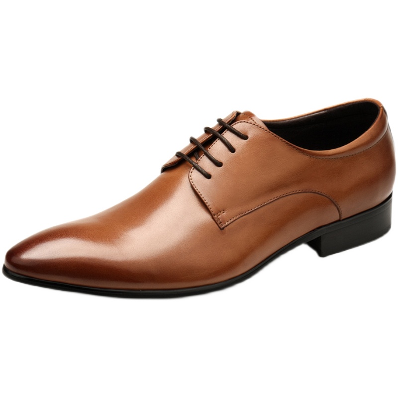 PLAIN ENGLISH LEATHER SHOES MENS SPRING NEW LEATHER MENS BUSINESS FORMAL WEAR LACE-UP MENS SHOES POINTED-TOE TRENDY SHOES MEN