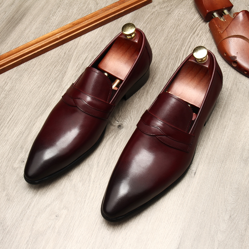 AUTUMN NEW BUSINESS DRESS LEATHER SHOES MENS LEATHER POINTED TOE SLIP-ON SLIP SHOES MENS SHOES CASUAL MENS LEATHER SHOES TREND