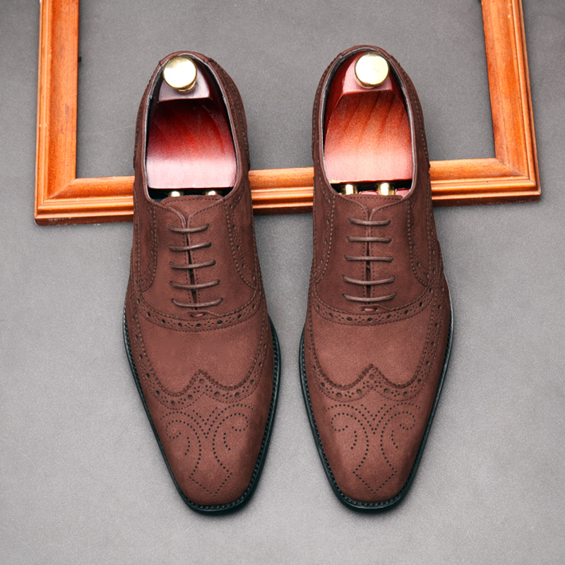 NUBUCK LEATHER 2021 NEW BROCK SUEDE SHOES BRITISH LEATHER CASUAL BUSINESS MENS SHOES BREATHABLE TREND CARVING