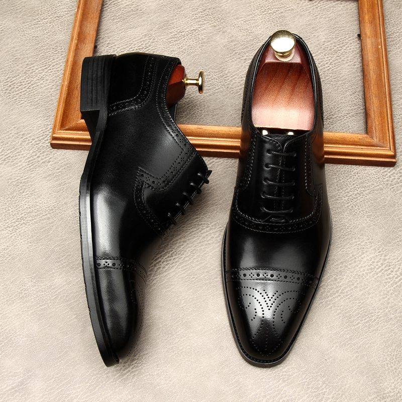 THREE-JOINT NEW BROCH LEATHER CARVED LEATHER SHOES MENS BRITISH LACE-UP MENS SHOES BUSINESS FORMAL WEAR POINTED-TOE MENS SHOES