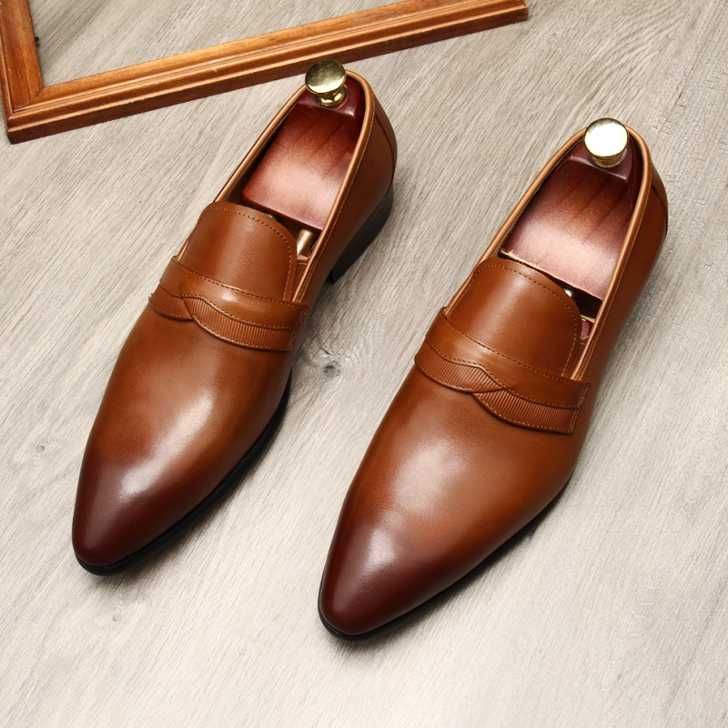 AUTUMN NEW BUSINESS DRESS LEATHER SHOES MENS LEATHER POINTED TOE SLIP-ON SLIP SHOES MENS SHOES CASUAL MENS LEATHER SHOES TREND
