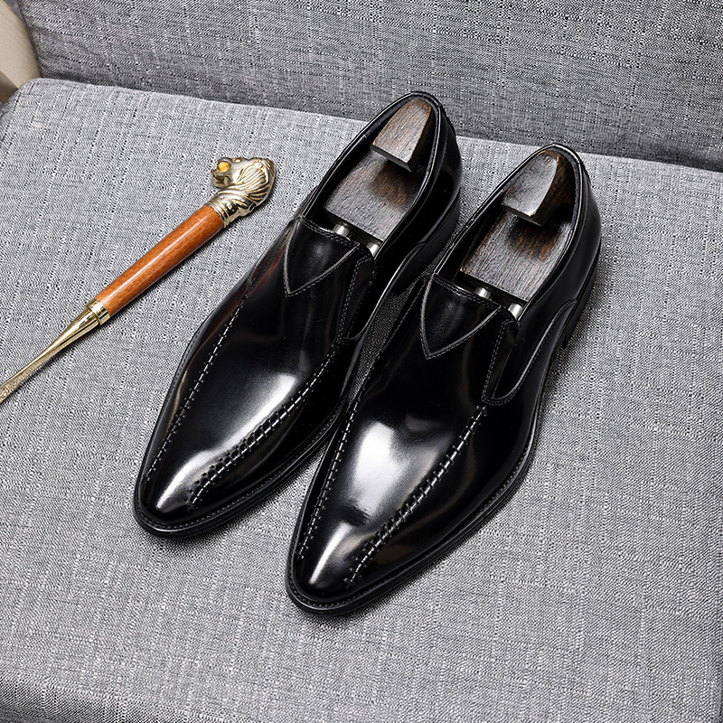 BUSINESS FORMAL LEATHER SHOES MENS BRITISH STYLE LEATHER POINTED TOE HIGH-END SPRING CASUAL MENS SHOES SLIP-ON SHOES SLIP-ON WEDDING SHOES