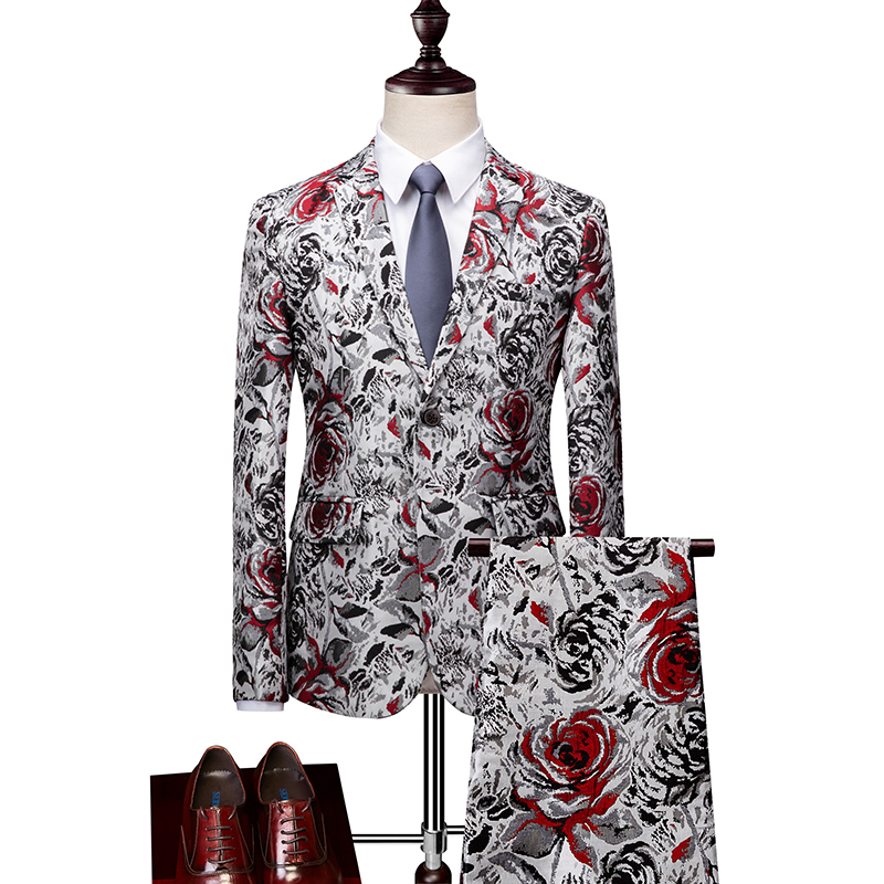 MENS BUSINESS CASUAL FLOWER SUIT SET DRESS XZ103-993 TWO PIECE SET--P220