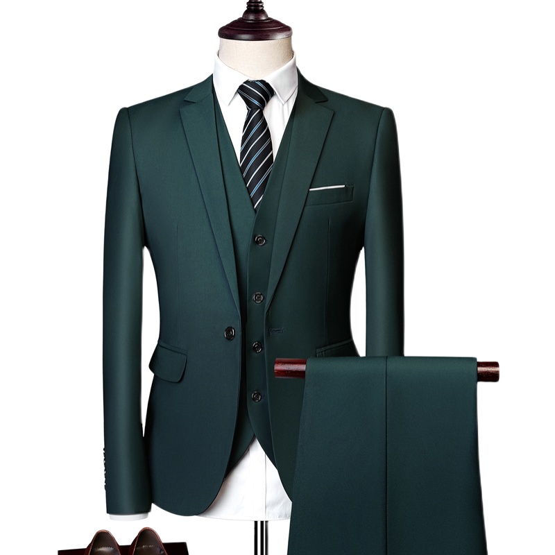 MENS BUSINESS CASUAL SUIT SUIT SUIT DARK GREEN THREE-PIECE SET XZ103-522 THREE-PIECE SET-180