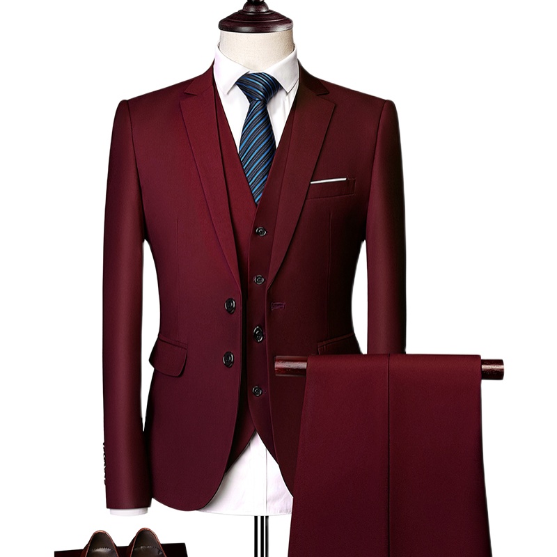MENS BUSINESS CASUAL SUIT SUIT SUIT BURGUNDY THREE-PIECE SET XZ103-533 THREE-PIECE SET-180