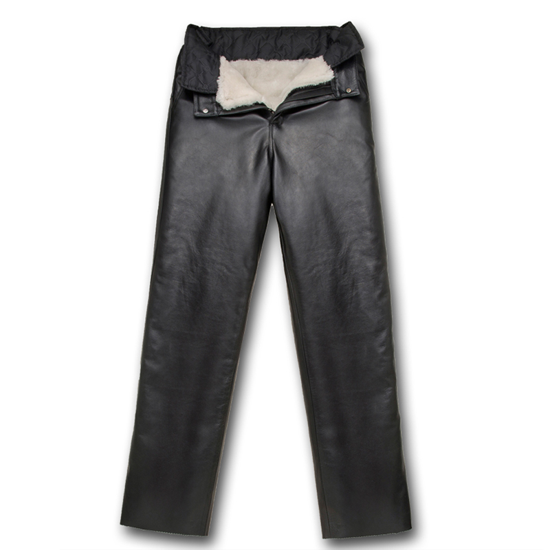 남성용 천연가죽바지 중노년남성용 양모 양가죽 모피 올인원 겨울 플러스 벨벳과 두툼함 방풍 오토바이