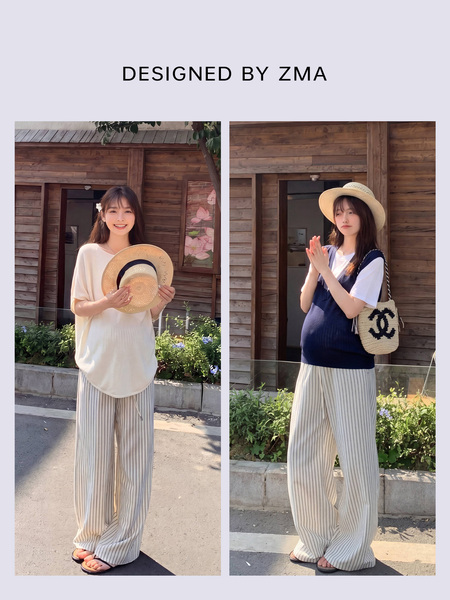 ZMA竖纹亚麻●孕妇裤子夏薄款2026夏装松弛感宽松阔腿裤孕期长裤 — 5