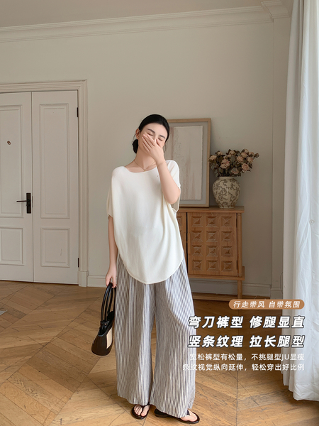 ZMA竖纹亚麻●孕妇裤子夏薄款2026夏装松弛感宽松阔腿裤孕期长裤 — 4