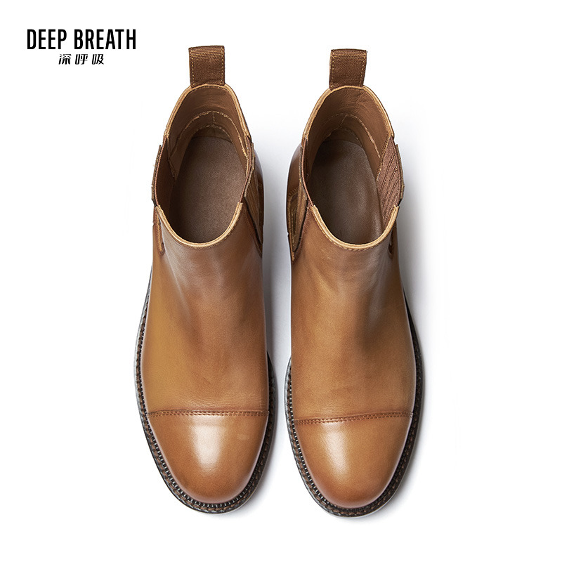 DEEP BREATH WOMENS SHOES CHELSEA BOOTIES WOMENS BLOCK HEEL LEATHER BOOTS AX15135