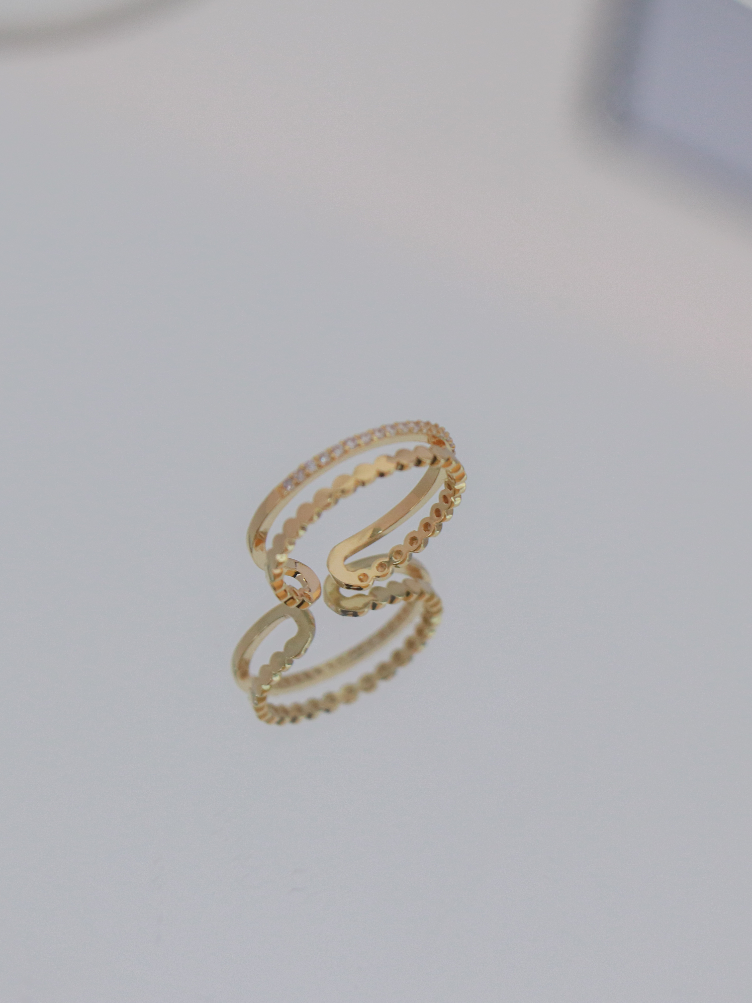 因缺斯汀简约双层开口戒指蜂巢时髦指环日韩百搭可调节戒指女