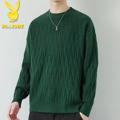 Playboy, мужской демисезонный трикотажный свитер для отдыха, круглый воротник, оверсайз