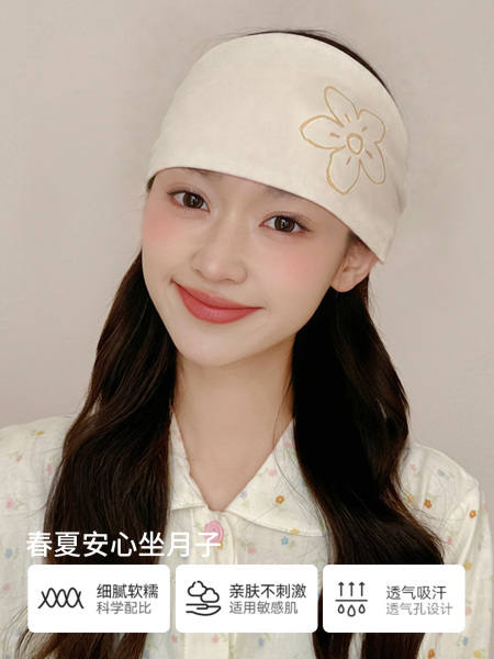 JQ婧麒[木耳边]月子帽夏薄款产妇帽单层花朵大头围孕妇帽防风护额 — 4