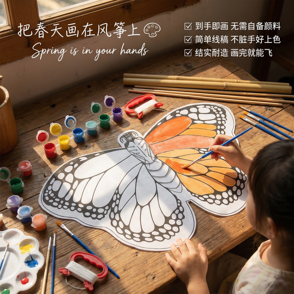儿童风筝2026新款成人小孩幼儿园diy材料包手工涂色自制空白风筝