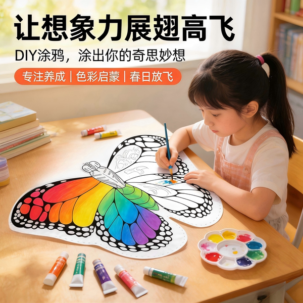 手工风筝微风易飞diy材料包制作空白绘画涂色儿童手持风筝纸鸢