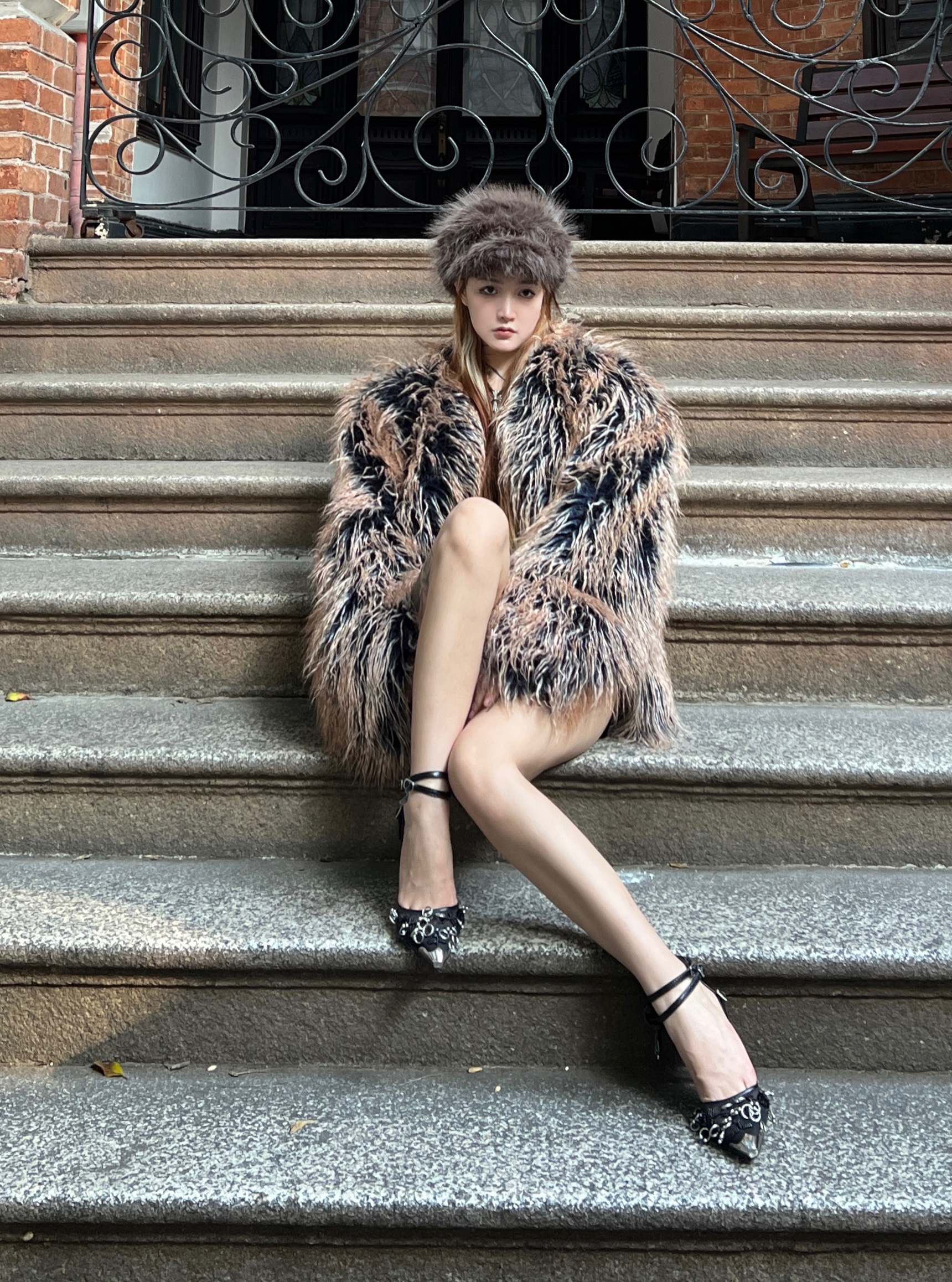 HOT GIRL RETRO SUBCULTURE 모피 타이다이 양고기 모피 양면 모피 코트