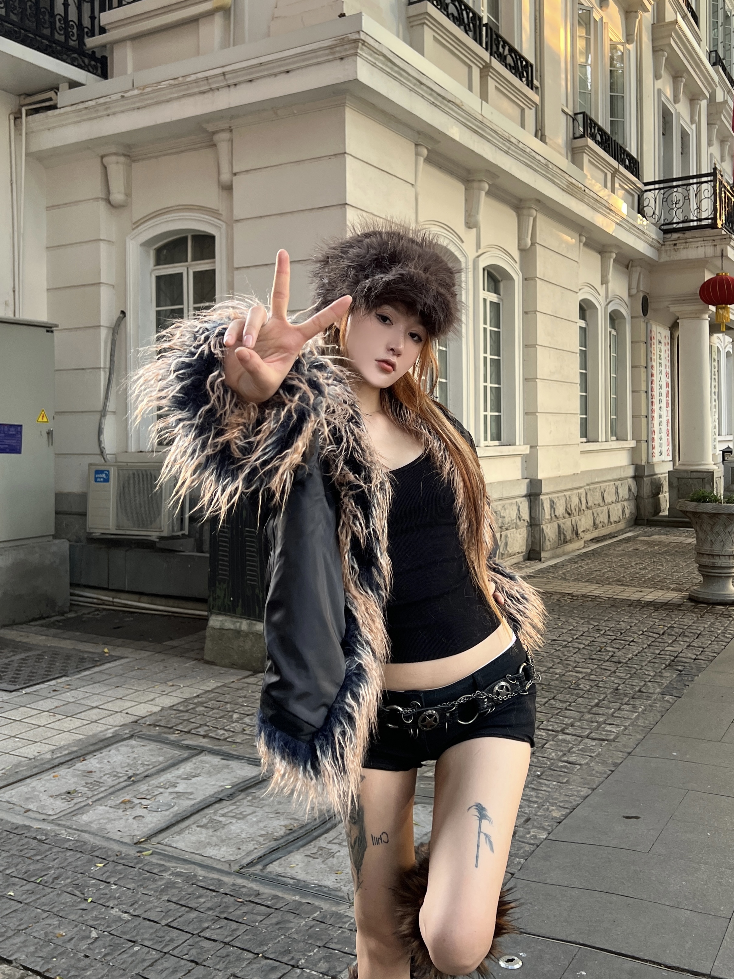 HOT GIRL RETRO SUBCULTURE 모피 타이다이 양고기 모피 양면 모피 코트