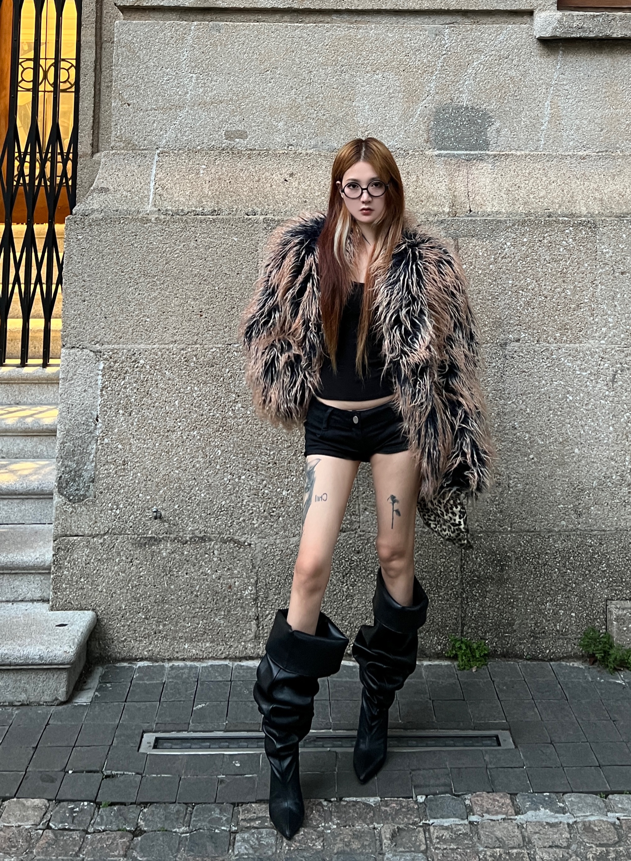 HOT GIRL RETRO SUBCULTURE 모피 타이다이 양고기 모피 양면 모피 코트