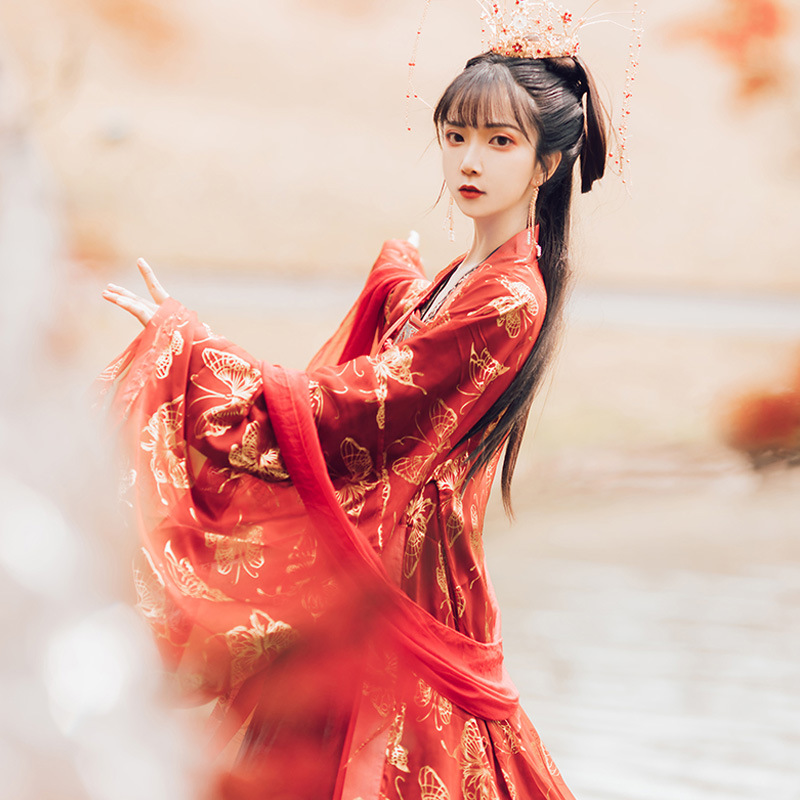 RENTAL HANFU BEAUTY MAKEUP FEMALE STUDENTS ANCIENT COSTUMES RED CHEST LENGTH SKIRT FAIRY GRADUATION PHOTO DOUYIN PHOTO