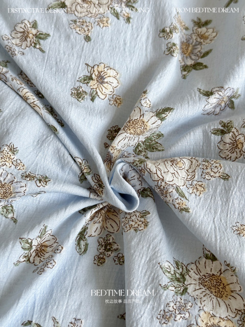 Retro style American pastoral blue floral wash cotton four-piece set lace quilt cover bed cover sheets student three-piece set