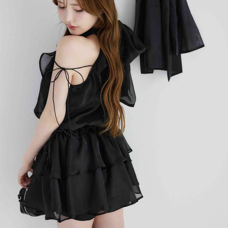 NC0428 周末梨香 美式立领无袖绑带修身迷你连衣裙 25夏季 女