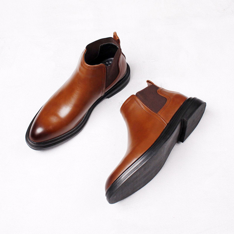 AUTUMN AND WINTER NEW MARTIN BOOTS POINTED TOE KOREAN HIGH-TOP LEATHER SHOES SHORT BOOTS MIDDLE-TOP MENS TRENDY BROWN CHELSEA LEATHER BOOTS