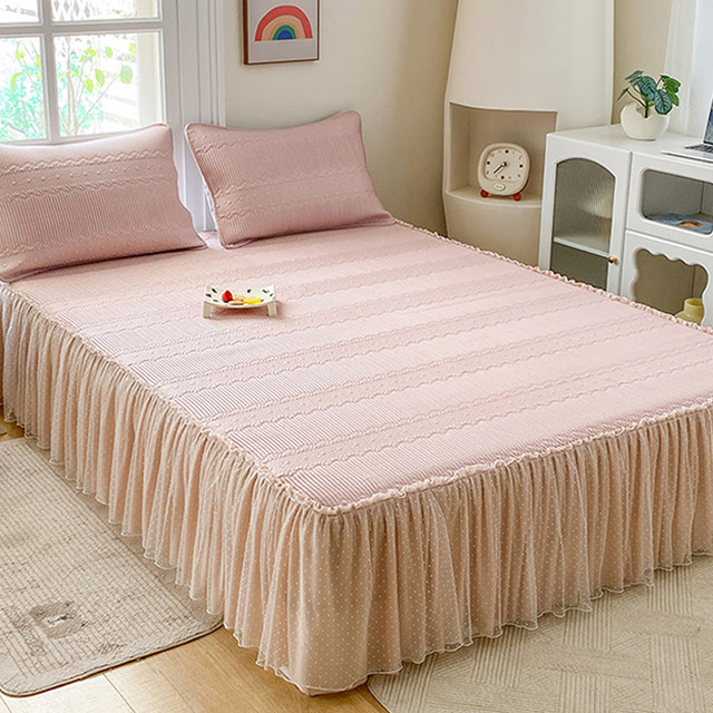 Summer cool Doudou ice silk cool mat three-piece set bed skirt style summer machine washable bed cover sheet air conditioning soft mat