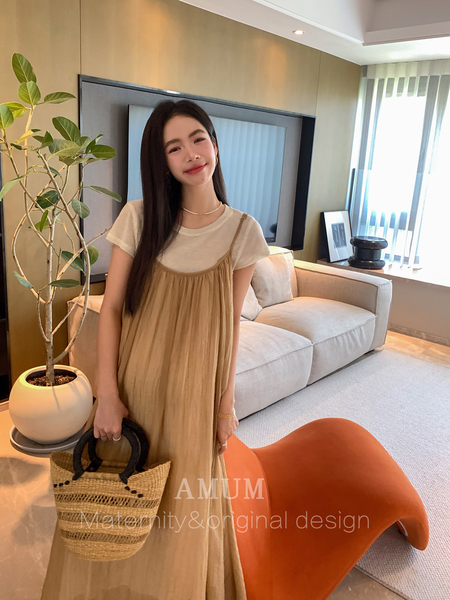 ◆AMUM孕妇装◆不显怀~飘逸短袖吊带裙孕期洋气穿搭夏季连衣裙