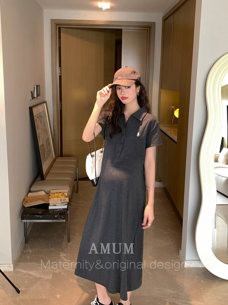 ◆AMUM孕妇装◆高智懒人裙~polo翻领休闲连衣裙显瘦小个子孕妇裙 — 4