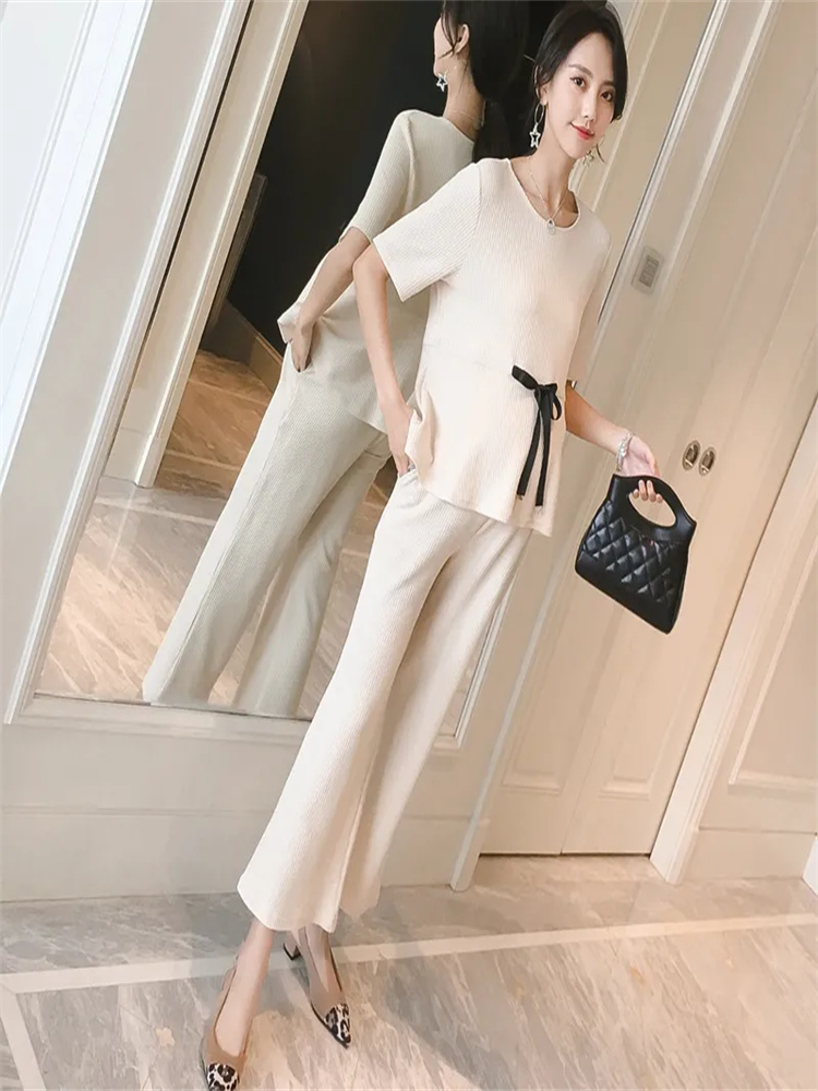 MATERNITY SUITS TWO-PIECE SETS INTERNET CELEBRITY AUTUMN CLOTHES WEAR FASHIONABLE CASUAL AND LOOSE SUMMER THIN MATERNITY TOPS AND PANTS