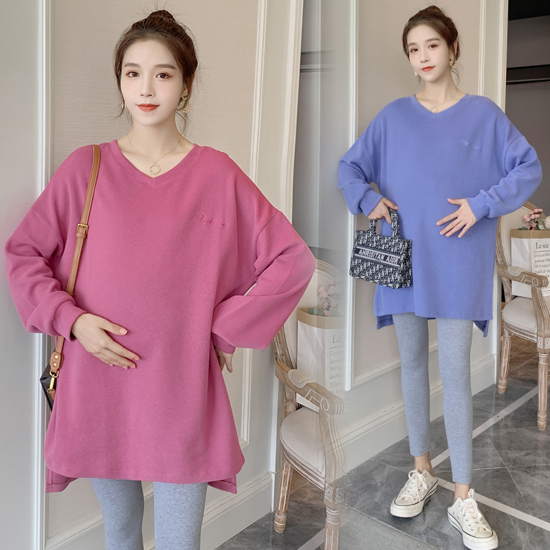 MATERNITY PRE-AUTUMN NEW COOL SILK COTTON SUIT LARGE SIZE LOOSE THIN MM MID-LENGTH MATERNITY SWEATSHIRT TWO-PIECE SET