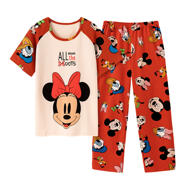 MICKEY PARENT-CHILD PAJAMAS BOYS AND GIRLS SUMMER MOTHER AND DAUGHTER SHORT SLEEVES FOR A FAMILY OF THREE IN COTTON SUMMER 2024 NEW