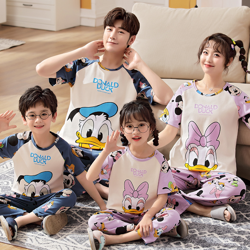 MICKEY PARENT-CHILD PAJAMAS BOYS AND GIRLS SUMMER MOTHER AND DAUGHTER SHORT SLEEVES FOR A FAMILY OF THREE IN COTTON SUMMER 2024 NEW