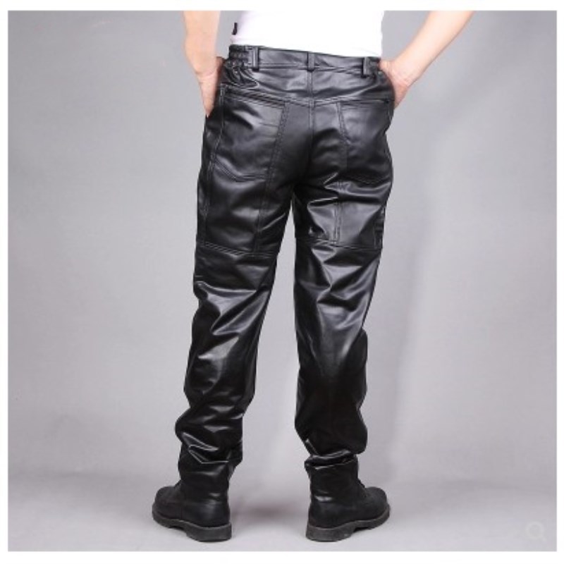 WINTER TOP LAYER SHEEPSKIN PANTS BLACK HENNING SOLID COLOR WARM TAPERED GOATSKIN PANTS MENS TROUSERS LEATHER PANTS