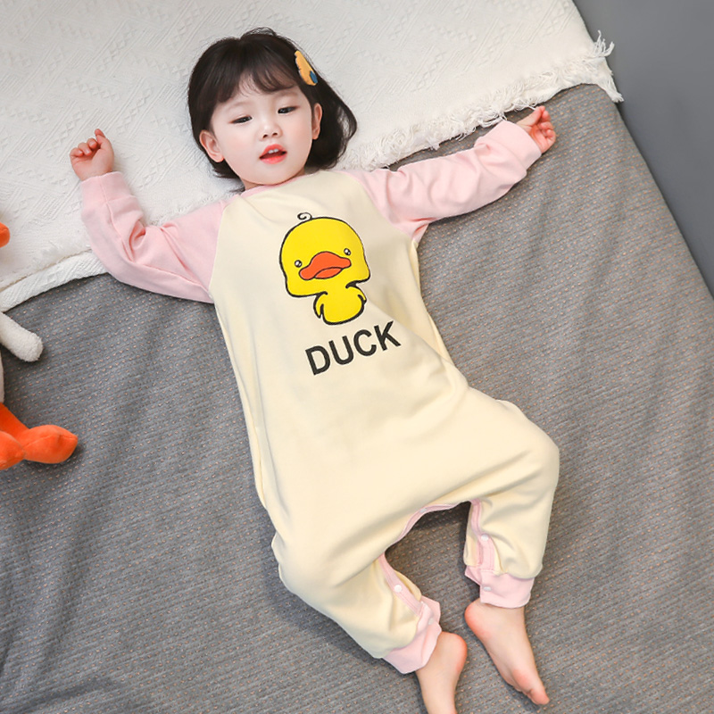 BABY ONE-PIECE PAJAMAS SPRING AND AUTUMN PURE COTTON LONG-SLEEVED CHILDRENS AUTUMN AND WINTER ROMPER ONE-PIECE SLEEPING BAG AUTUMN HOME CLOTHES WOMEN