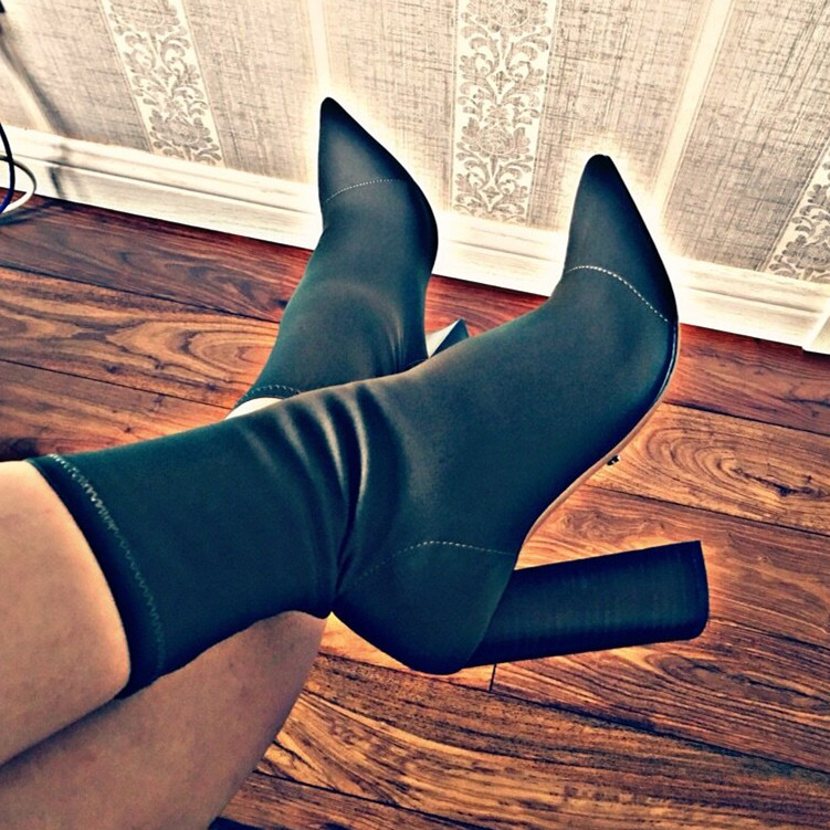 2021 SPRING AND AUTUMN NEW POINTED-TOE BOOTIES WOMENS THICK HEELS SKINNY LEGS ELASTIC SOCKS BOOTS MEDIUM NUDE BOOTS HIGH HEELS BLACK MARTIN BOOTS