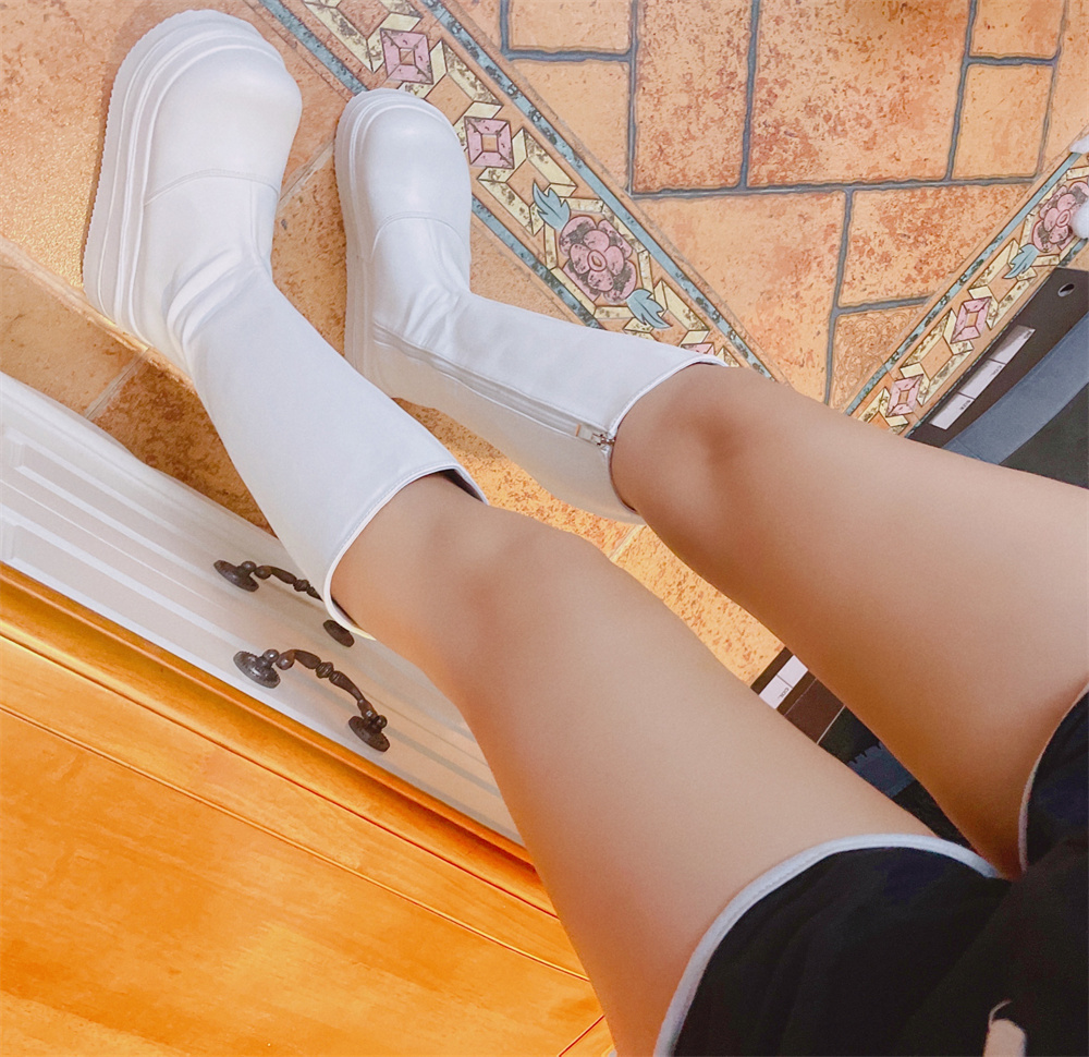 SHU MIAOS WHITE MARTIN BOOTS WOMENS AUTUMN AND WINTER NEW THIN BRITISH STYLE THICK-SOLED HIGH KNIGHT LONG BOOTS
